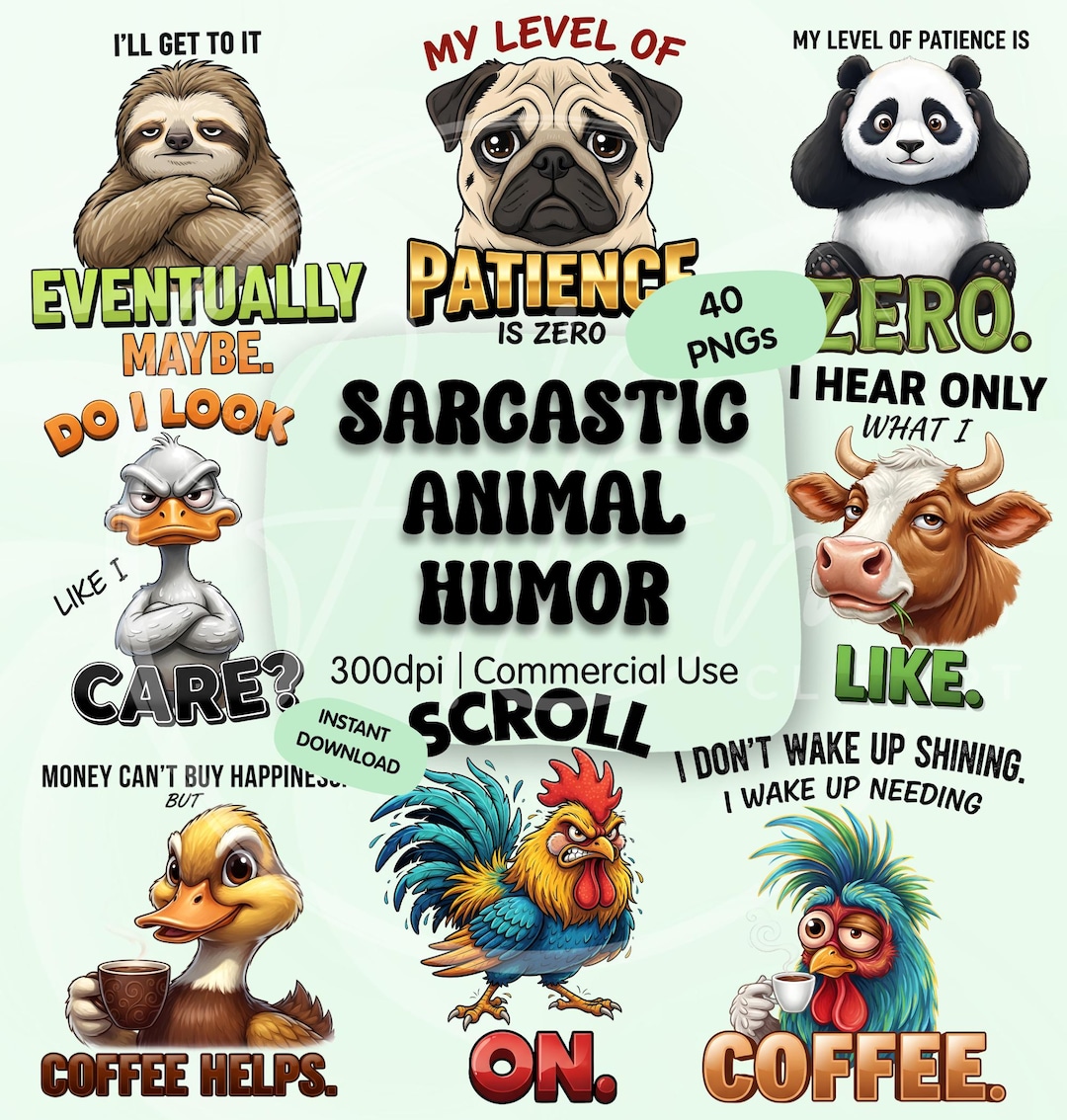 Sarcastic Animal Puns PNG Clipart Bundle, Funny Humor Quotes Graphics ...