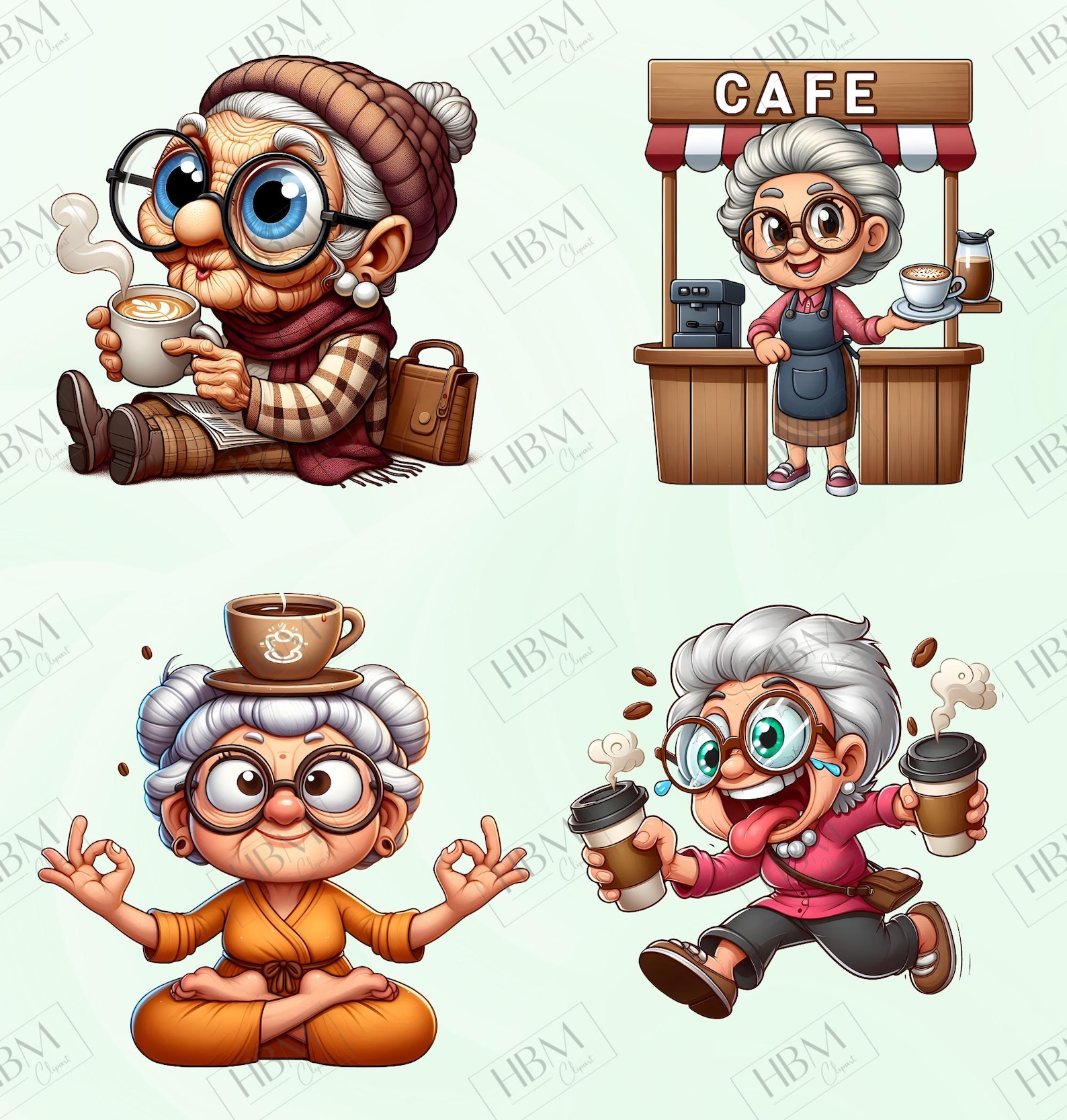 Funny Coffee Grandma Clipart Bundle, Sassy Senior PNG Bundle, Quirky ...