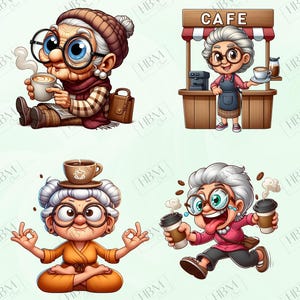 Funny Coffee Grandma Clipart Bundle, Sassy Senior PNG Bundle, Quirky ...