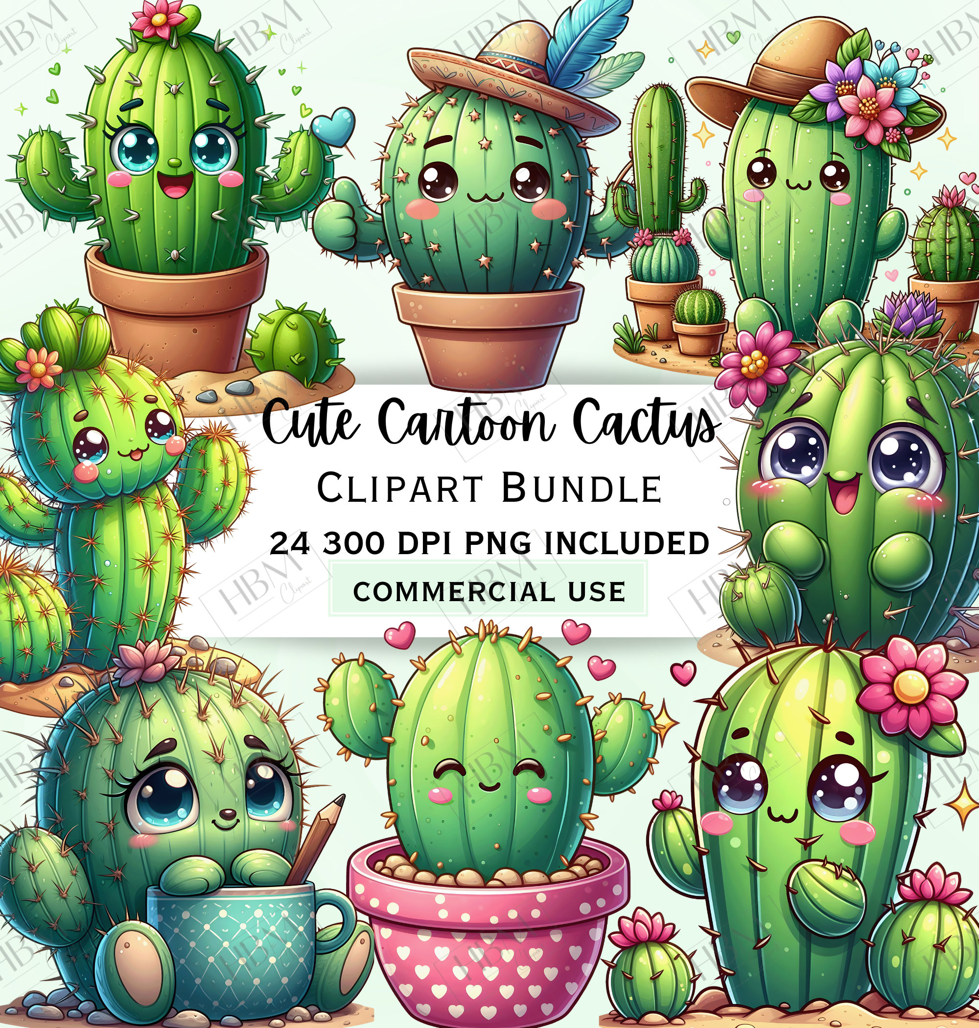 Cute Cartoon Cactus Clipart Bundle, Cacti Card Making, Plant Baby Wall Art,  Succulant PNG, Cactoid Graphic for Invitations, Commercial Use - Etsy