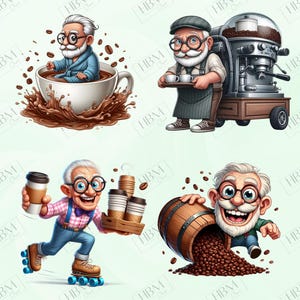 Funny Coffee Grandpa Clipart Bundle, Sassy Senior PNG Bundle, Quirky ...