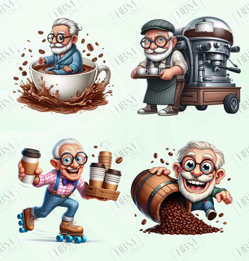 Funny Coffee Grandpa Clipart Bundle, Sassy Senior PNG Bundle, Quirky ...