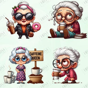 Funny Coffee Grandma Clipart Bundle, Sassy Senior PNG Bundle, Quirky ...
