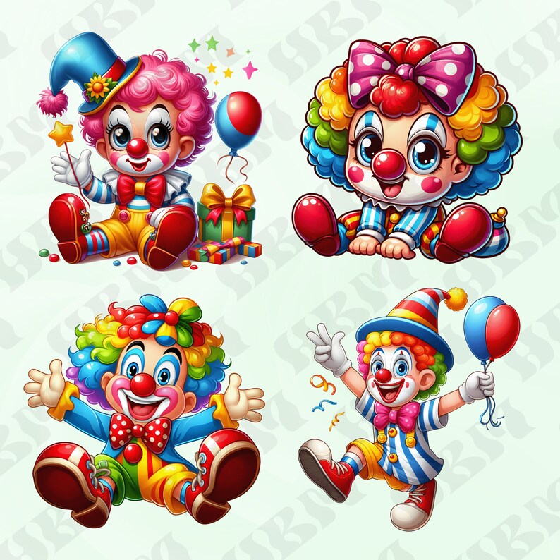Syco Drawing Sticker Cute Cartoon Clowns Clipart Bundle, Circus Magic Balloon Sticker ...