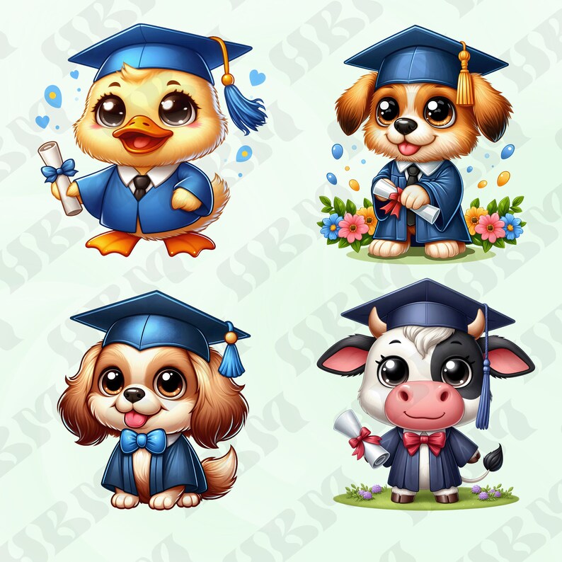 Farm Animals Graduation Clipart Bundle, Cute Cartoon Sheep Sticker ...