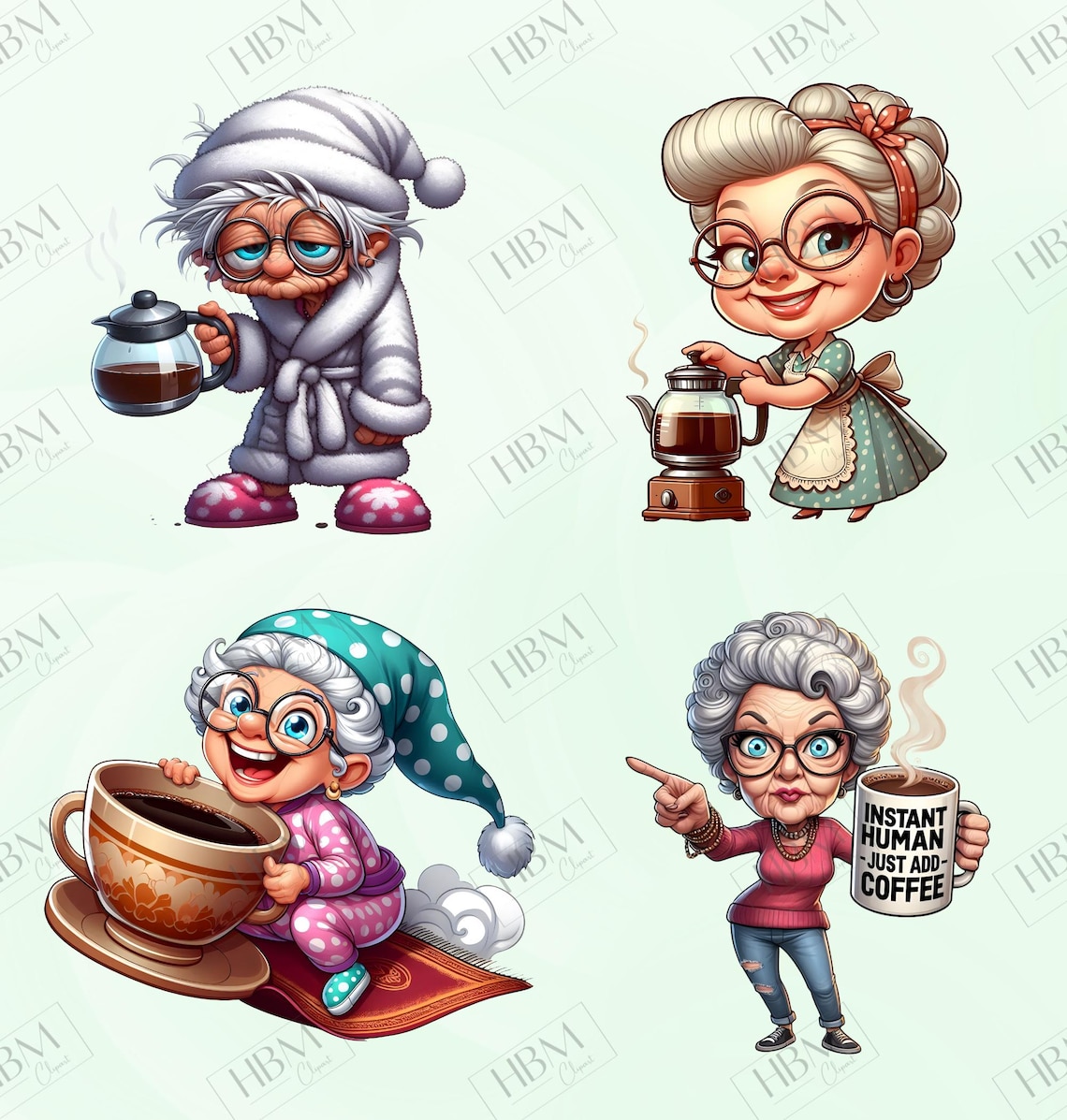 Funny Coffee Grandma Clipart Bundle, Sassy Senior PNG Bundle, Quirky ...