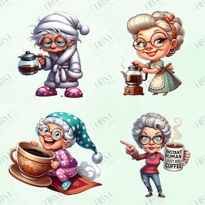 Funny Coffee Grandma Clipart Bundle, Sassy Senior PNG Bundle, Quirky ...