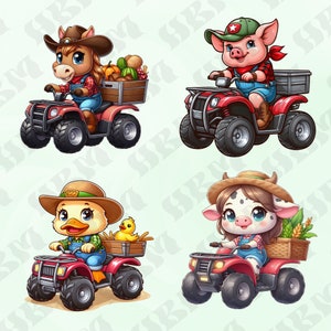 Farm Animals on Four Wheelers Clipart Bundle, Cute Cartoon Sheep ...