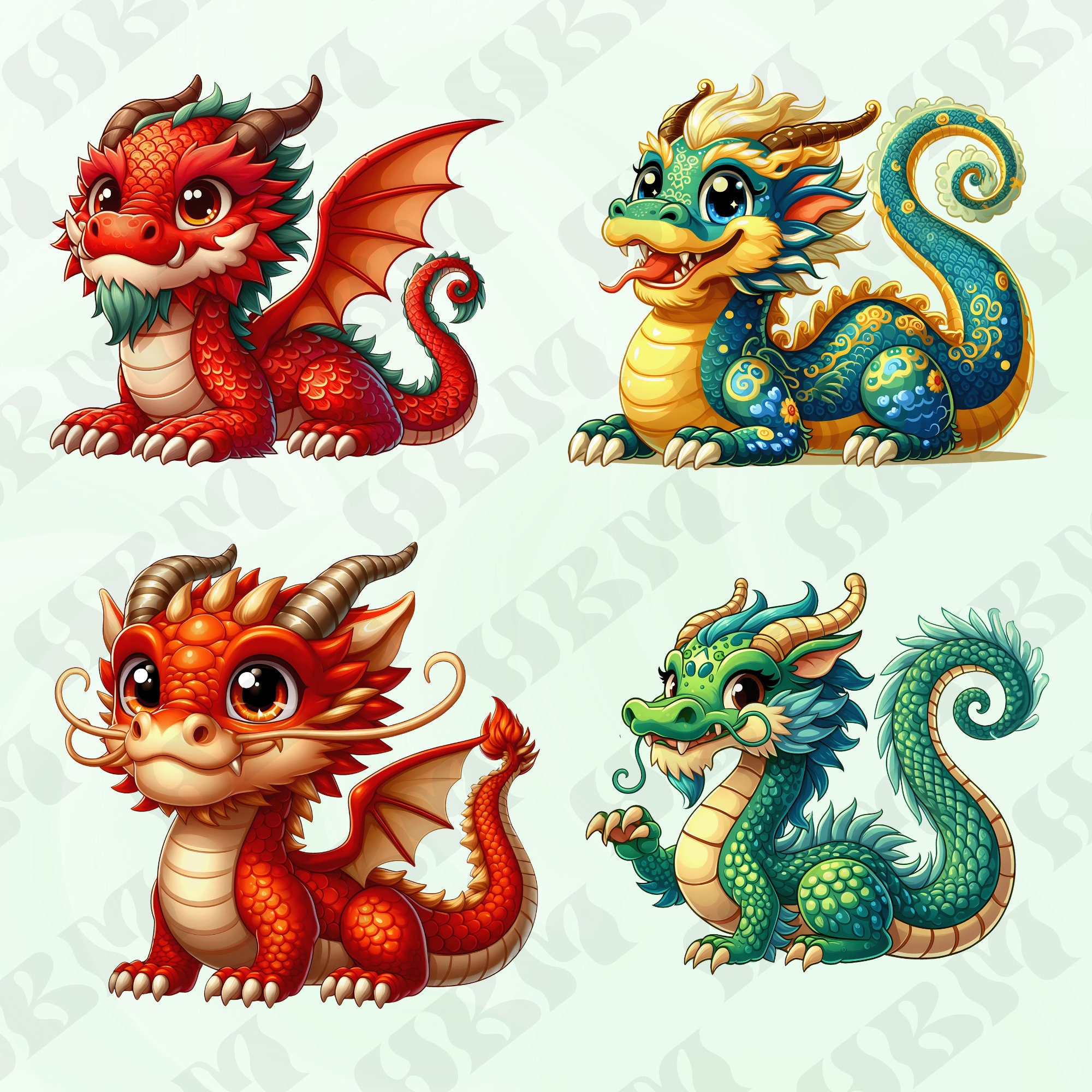 Cute Cartoon Chinese Dragons Clipart Bundle, Year of the Dragon Stickers,  Adorable Wall Art, Mythical Creatures PNG for Invitations - Etsy, image size:2000x2000