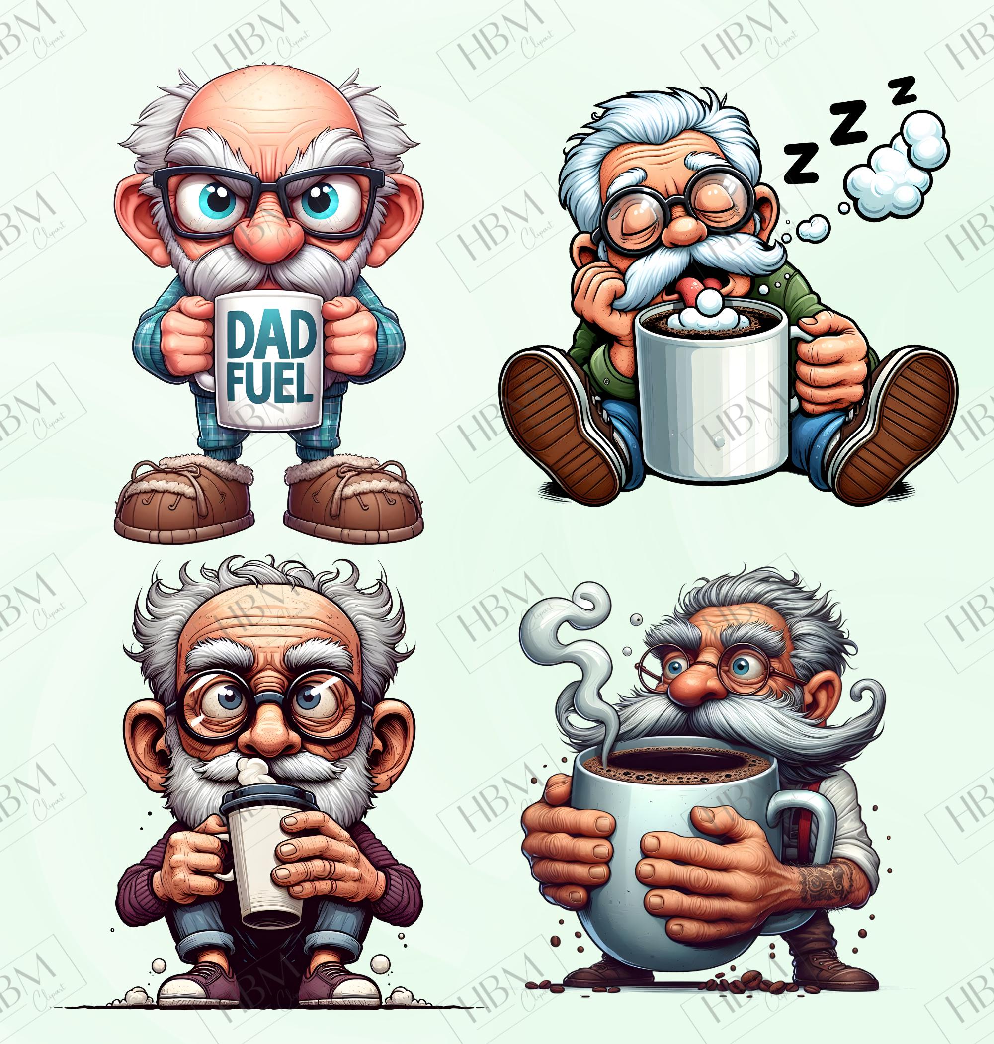 Funny Coffee Grandpa Clipart Bundle, Sassy Senior PNG Bundle, Quirky ...