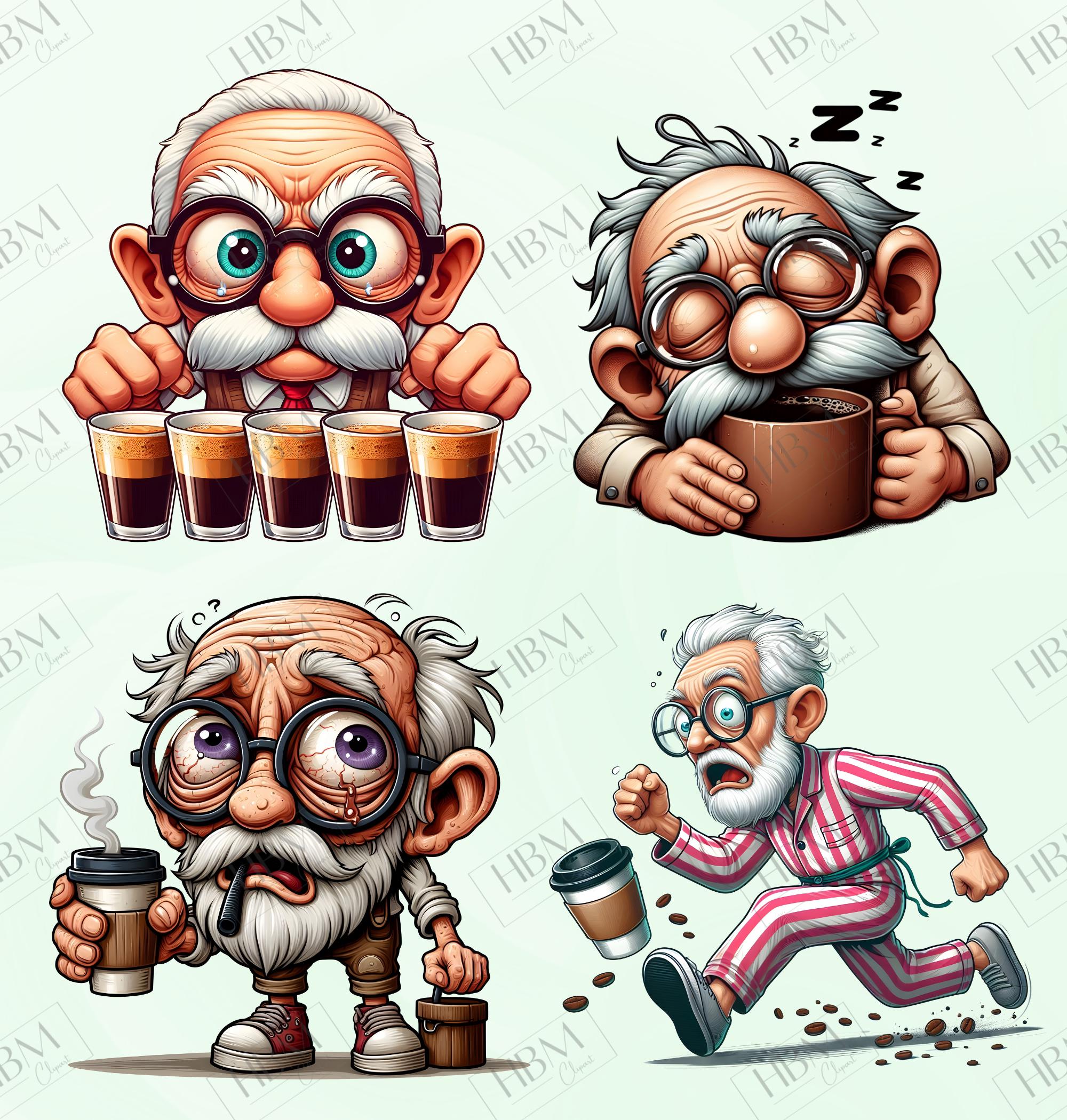 Funny Coffee Grandpa Clipart Bundle, Sassy Senior PNG Bundle, Quirky ...