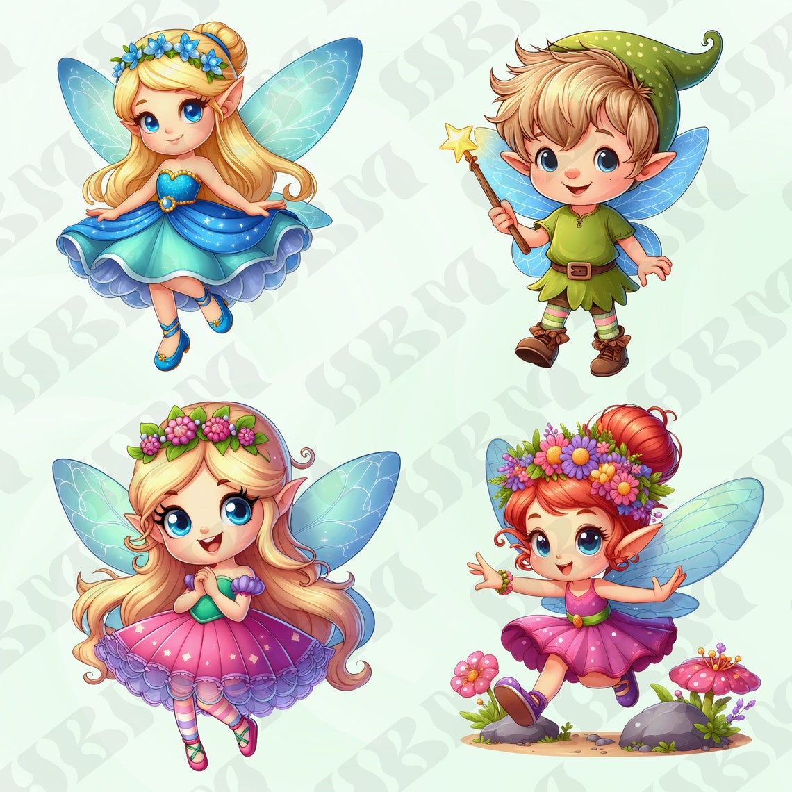24 Cute Cartoon Fairies Clipart Bundle, Fantasy Nursery Decor, Mythical ...