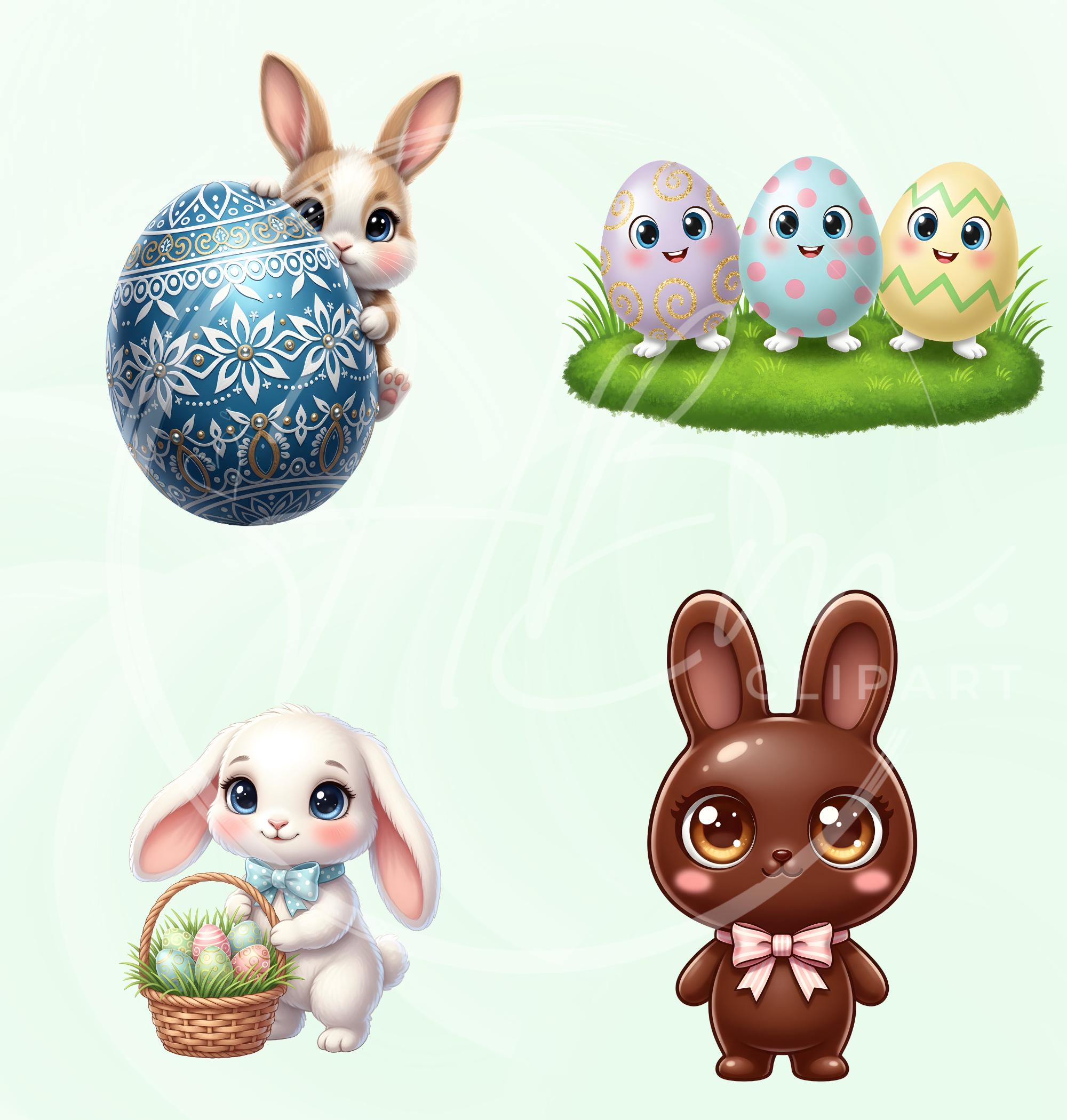 Cute Easter Characters Clipart Sublimation PNG Bundle, Whimsical Pastel ...
