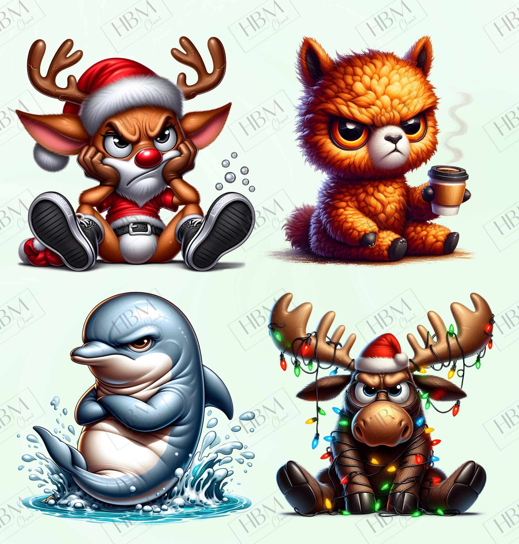 Grumpy Animal Clipart Bundle, Funny Angry Creatures PNG, Moody ...