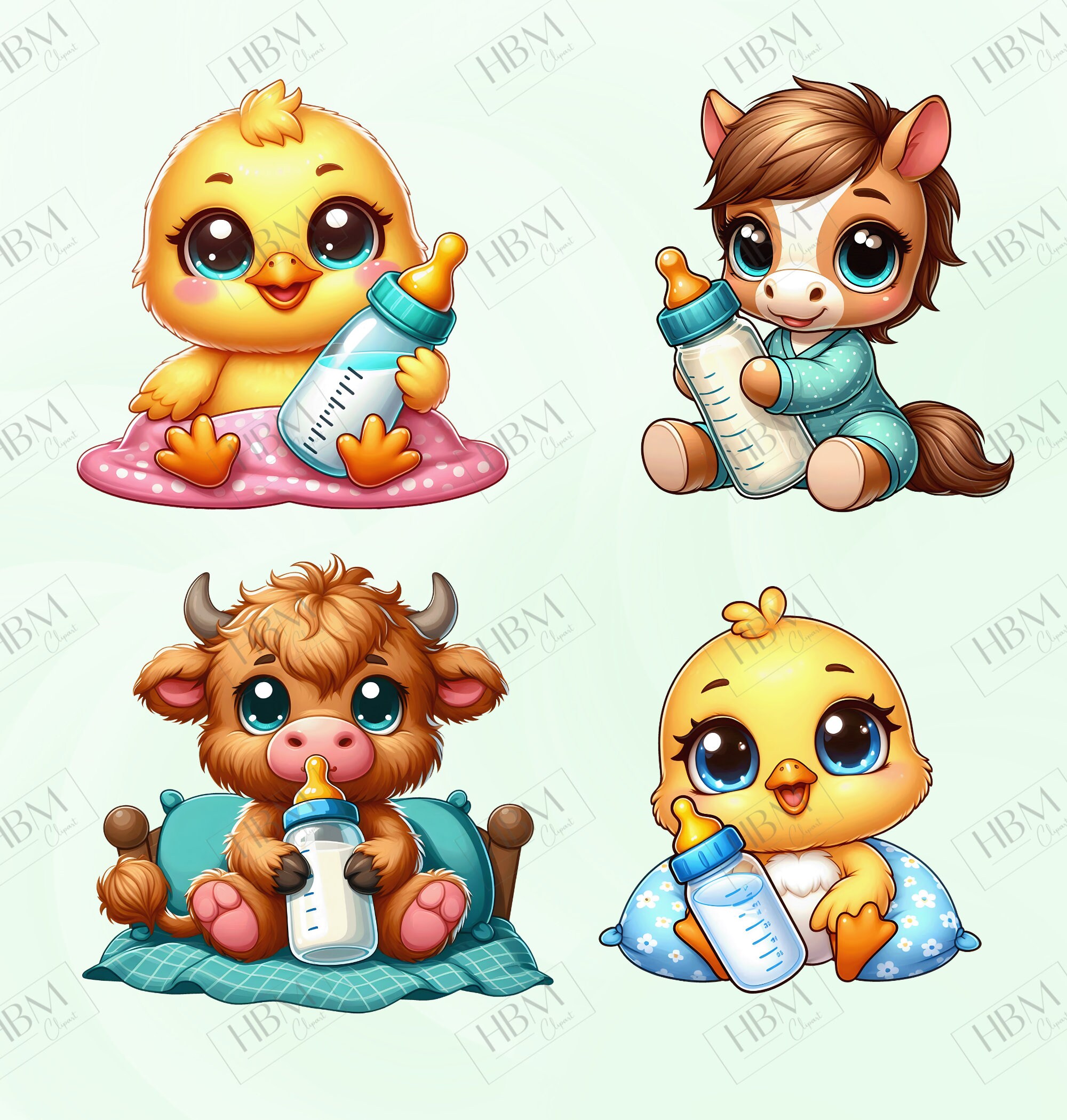 Cute Cartoon Baby Farm Animals Clipart Bundle, Sheep Sticker, Adorable ...