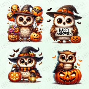 Cute Cartoon Halloween Owls Clipart Bundle, Spooky Bird Stickers, Funny ...