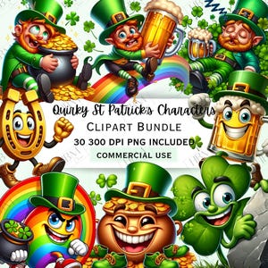 Lustiges schrulliges St Patrick's Charaktere Clipart Bündel, irische Karikatur Grafik, wunderliche Leprechaun PNG, transparenter Hintergrund, kommerzielle Nutzung