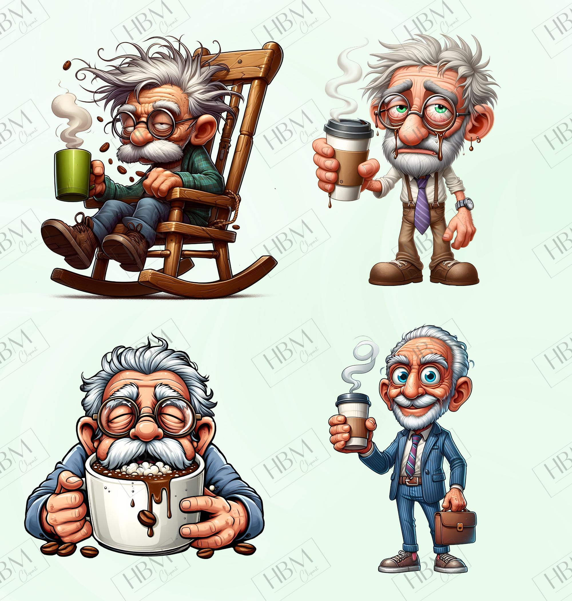 Funny Coffee Grandpa Clipart Bundle, Sassy Senior PNG Bundle, Quirky ...