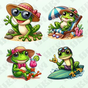 24 Cute Cartoon Summer Frog Clipart Bundle, Surf Nursery Decor, Beach ...