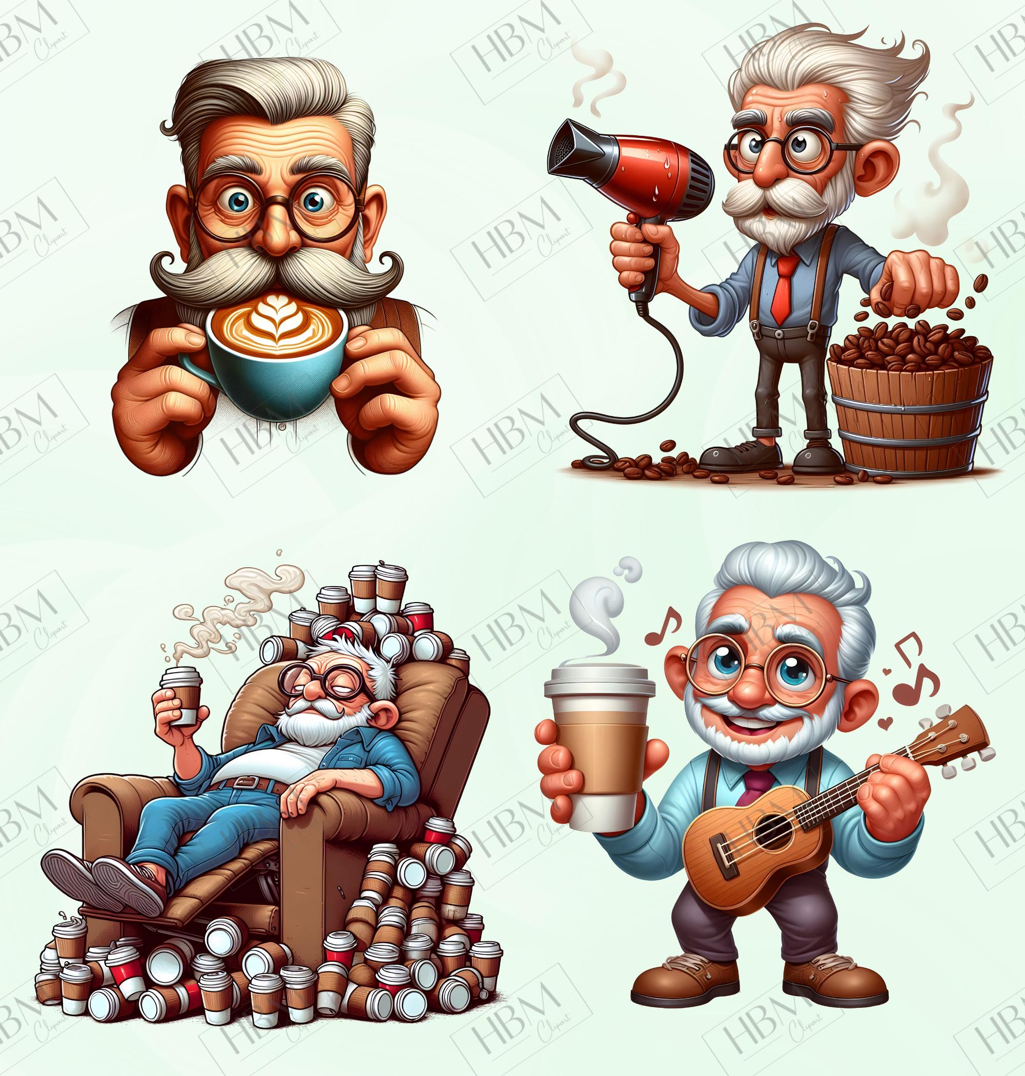 Funny Coffee Grandpa Clipart Bundle, Sassy Senior PNG Bundle, Quirky ...
