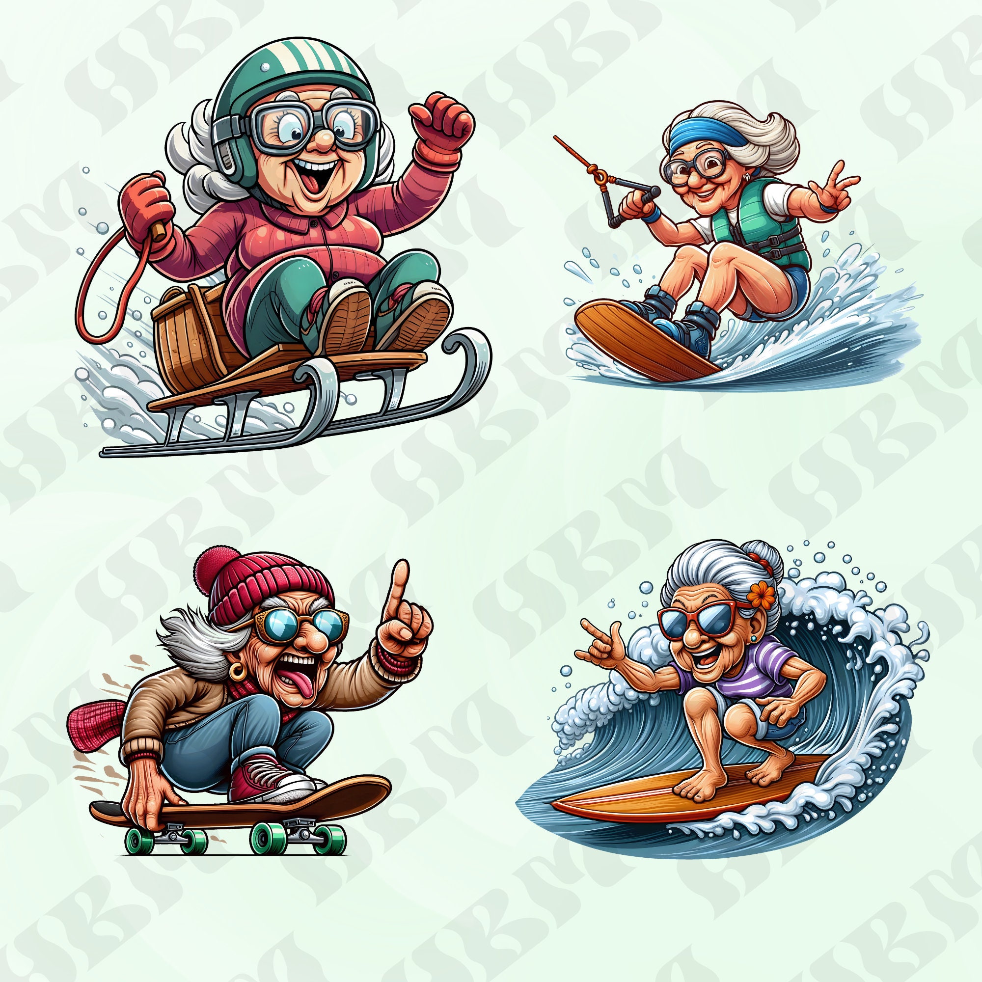 Funny Extreme Grandma Clipart Bundle, Witty Stickers, Whimsical