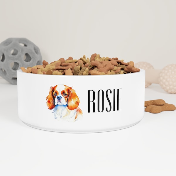 Personalized Dog Bowl with Your Cavalier King Charles Spaniel Name, Custom Gift for Pet Lovers, Ceramic Bowl for Food, Water, Christmas Gift