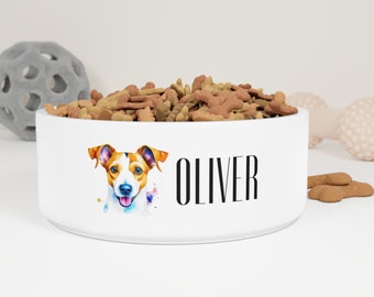 Personalized Dog Bowl with Your Jack Russell Terrier Dog Name, Custom Gift for Pet Lovers, Ceramic Bowl for Food and Water, Christmas Gift