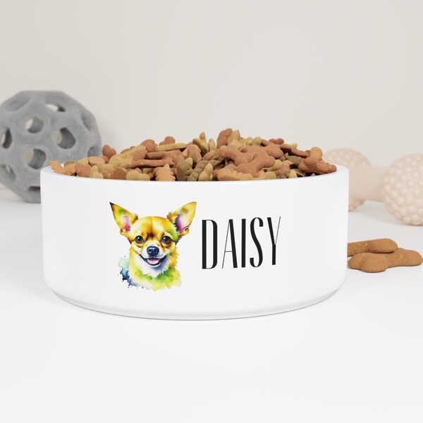 Personalized Dog Bowl with Your Chihuahua Dog Custom Name, Custom Gift for Pet Lovers, Ceramic Bowl for Food and Water, Christmas Gift