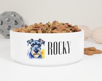 Ciotola per cani personalizzata con il tuo nome personalizzato Schnauzer nano, regalo personalizzato per amante degli animali domestici, ciotola in ceramica per cibo e acqua, regalo di Natale