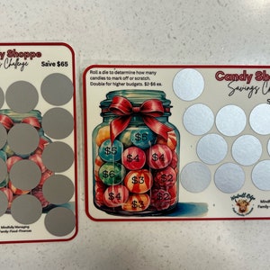 Desafío de ahorro de dinero para raspar Candy Shoppe para carpetas de presupuesto A5 y A6, paquete de desafío de ahorro, juego de 2, descarga digital imagen 3
