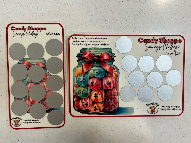 Desafío de ahorro de dinero para raspar Candy Shoppe para carpetas de presupuesto A5 y A6, paquete de desafío de ahorro, juego de 2, descarga digital imagen 3