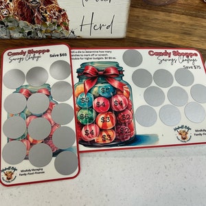 Desafío de ahorro de dinero para raspar Candy Shoppe para carpetas de presupuesto A5 y A6, paquete de desafío de ahorro, juego de 2, descarga digital imagen 2