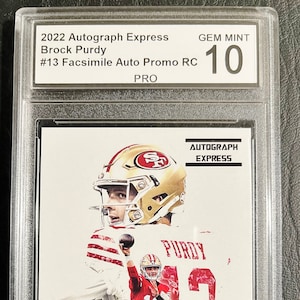 2022 Autograph Express #13 Brock Purdy Rookie Faksimile Auto Promo Karte - Graded PRO Gem Mint 10