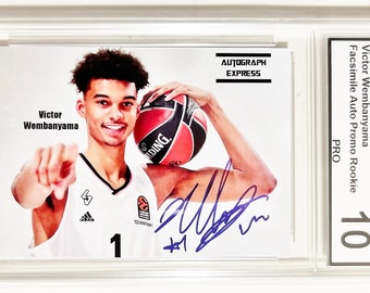Tarjeta promocional facsímil de auto de novato Victor Wembanyama n.° 1 de Autograph Express 2023 - Calificación PRO Gem Mint 10