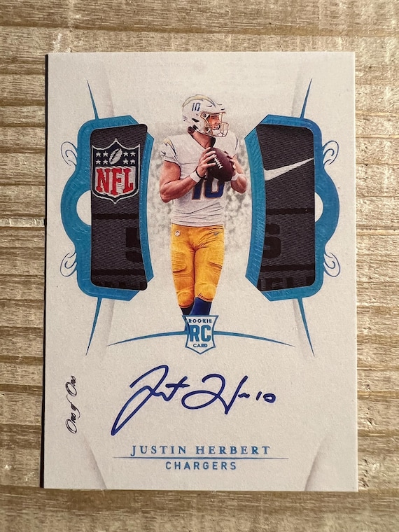 Justin Herbert 2020 Rookie Autograph Facsimile Printed Patch RP Football Card - Los Angeles Chargers