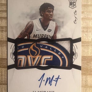Tarjeta de baloncesto universitario de RP con autógrafo de novato de Ja Morant 2019, con parche impreso facsímil - Universidad Estatal de Murray