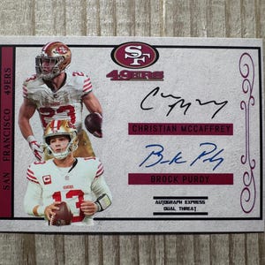 Brock Purdy (Rookie) & Christian McCaffrey 2022 Dual Threat Autogramm Faksimile Football Karte - San Francisco 49ers