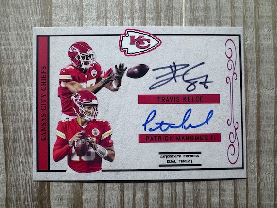 Patrick Mahomes (Rookie) & Travis Kelce 2017 Dual Threat Autograph Facsimile Football Card - Kansas City Chiefs
