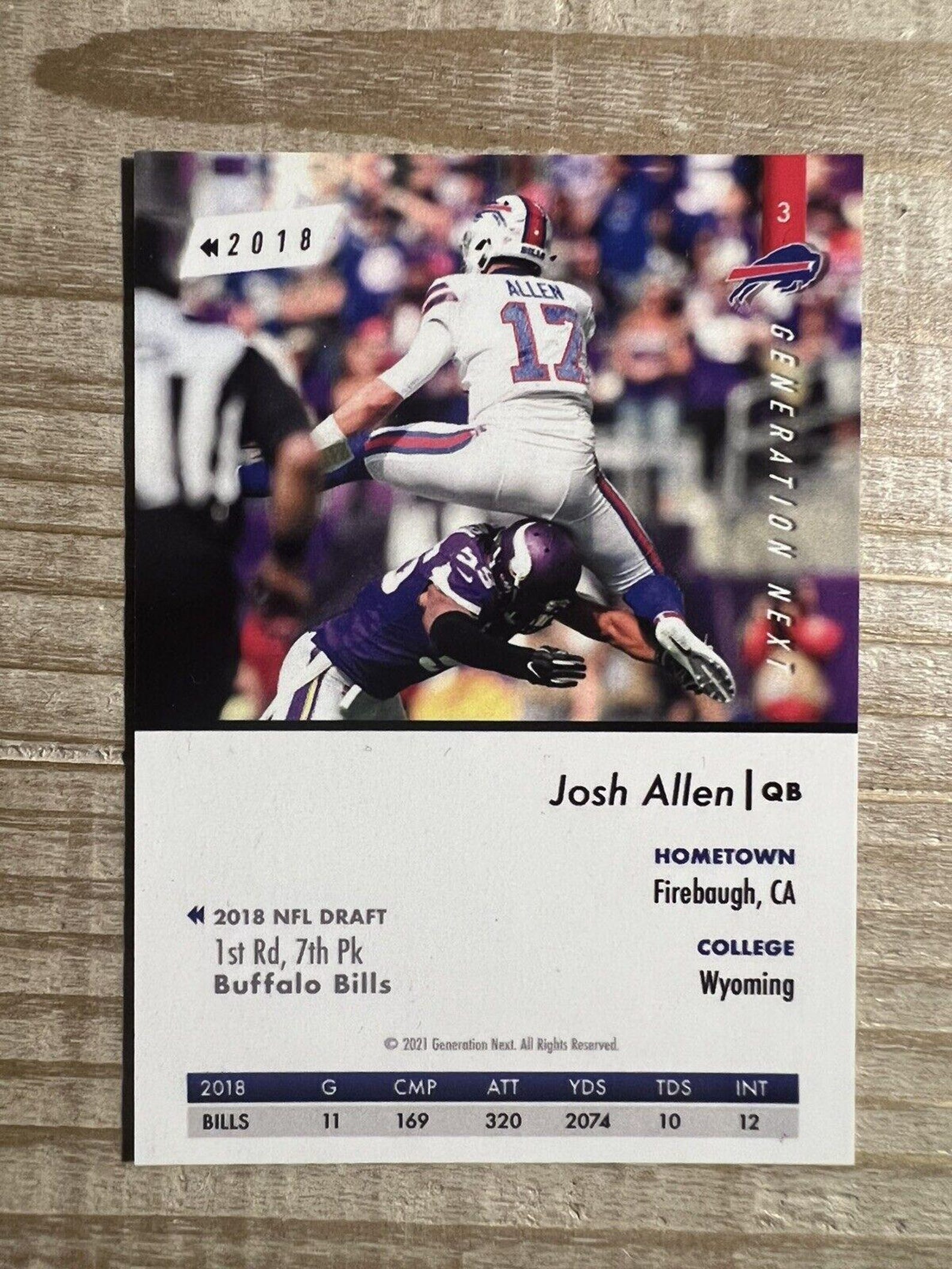 Josh Allen 2018 Generation Next Rookie Replay Rookie Card Buffalo Bills ...