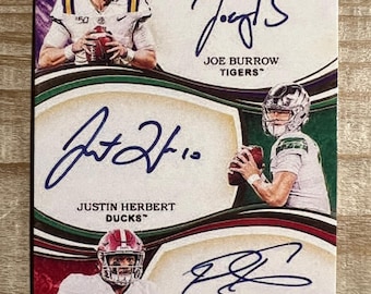 Justin Herbert, Joe Burrow, Tua Tagovailoa 2020 Rookie Triple Autograph Facsimile RP Football Card