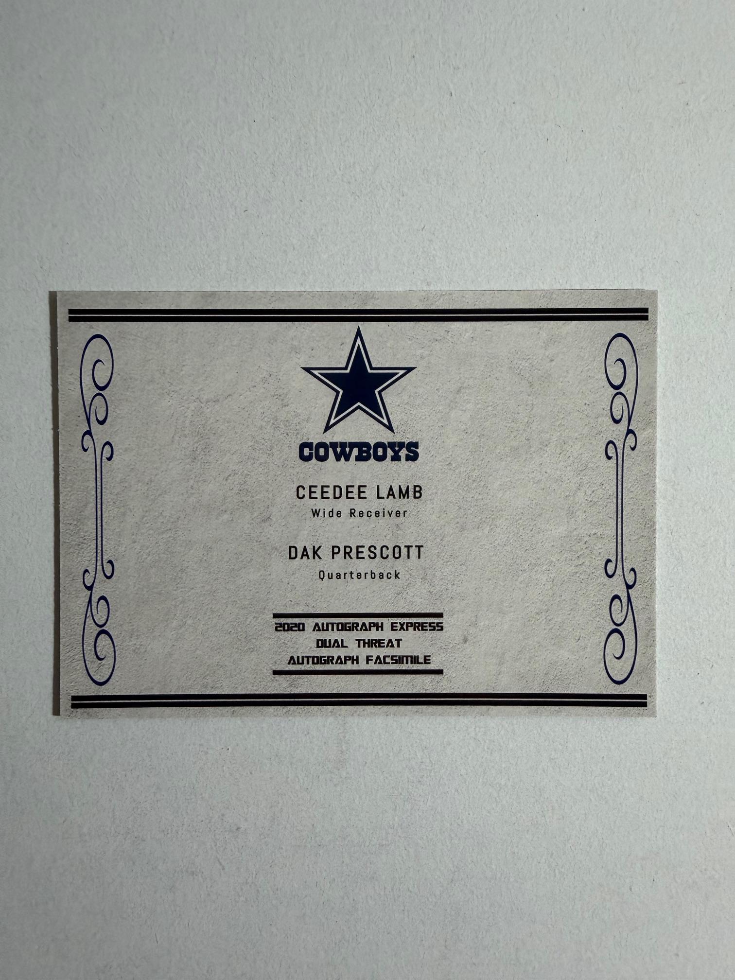 Dak Prescott & Ceedee Lamb (rookie) 2020 Dual Threat Autograph