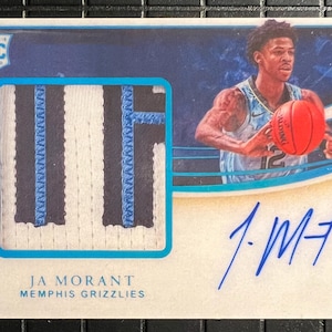 Carte de basket-ball Ja Morant 2019 Rookie autographe imprimé en télécopie écusson RP - Grizzlies de Memphis (paysage)