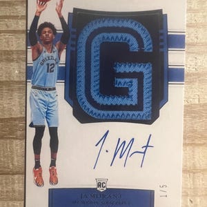 Carte de basket-ball Ja Morant 2019 Rookie autographe imprimé en fac-similé écusson RP - Grizzlies de Memphis (portrait)