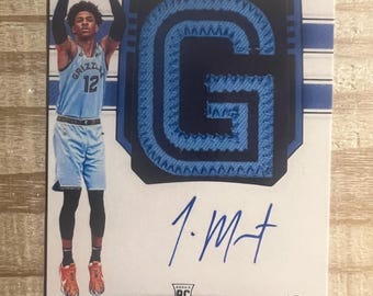 Carte de basket-ball Ja Morant 2019 Rookie autographe imprimé en fac-similé écusson RP - Grizzlies de Memphis (portrait)
