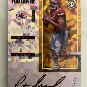 Patrick Mahomes 2017 Autógrafo Fac-símile "Cracked Ice Style Yellow" Cartão Rookie RP Kansas City Chiefs
