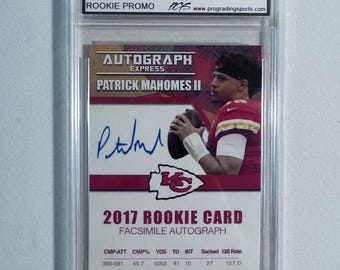 Tarjeta promocional facsímil de Patrick Mahomes, novato, n.° 15 de Autograph Express 2017 - Calificación PRO Gem Mint 10