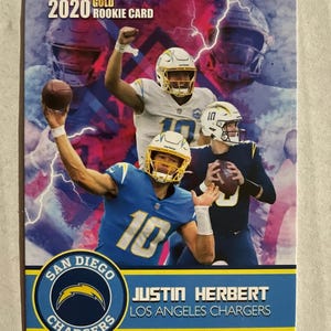 Justin Herbert 2020 Gold Rookie Card Misprinted San Diego Charges Football Karte