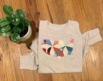 Repurposed Quilt USA Appliqué Sweatshirt | Handmade Patchwork America Pullover | One-of-a-Kind Americana Top