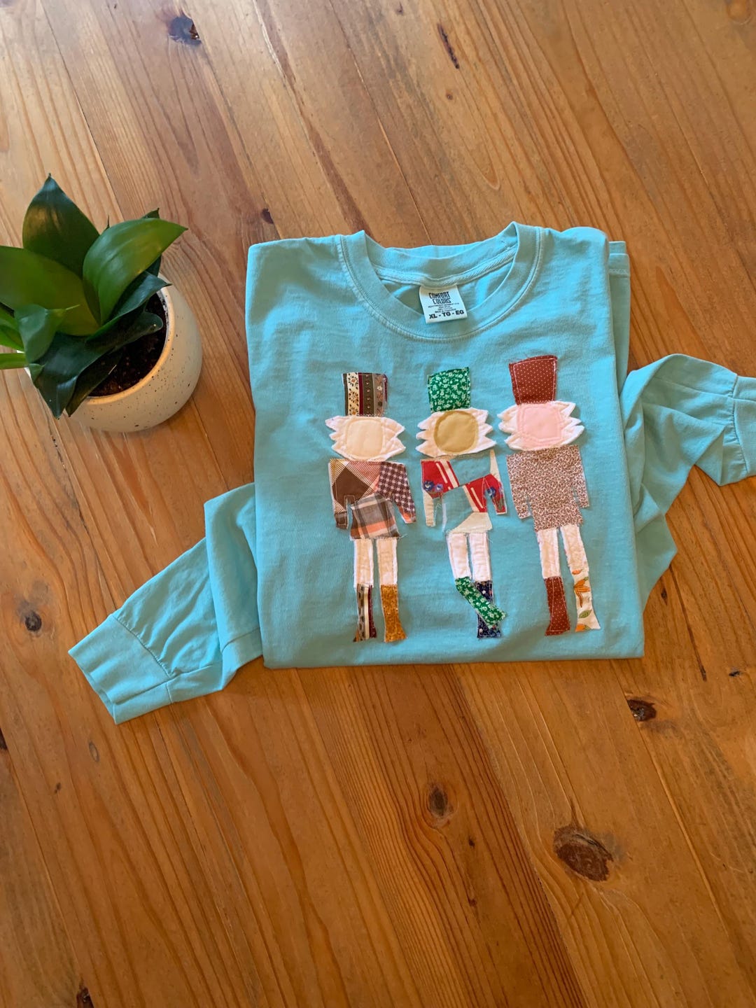 Christmas Sequin Nutcracker Textured Sleeve Patchwork Color Block Sweatshirt main image 0