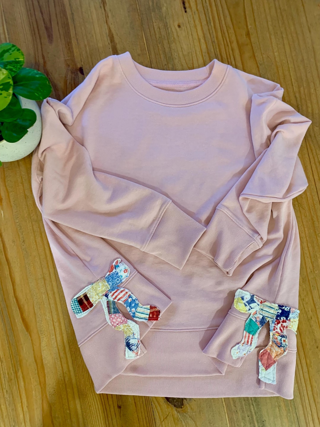 Mineral Wash Bow Patchwork Sweatshirt